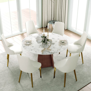 Mesa de comedor Marbella de piedra sinterizada | Redonda Pandora de 135 cm con base metálica