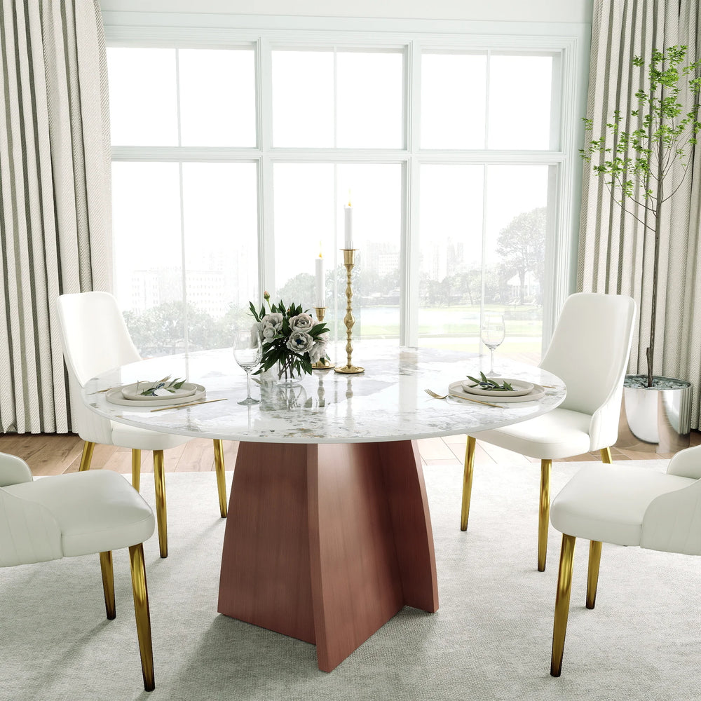 Marbella Sintered Stone Dining Table | 53" Pandora Round With Metal Base