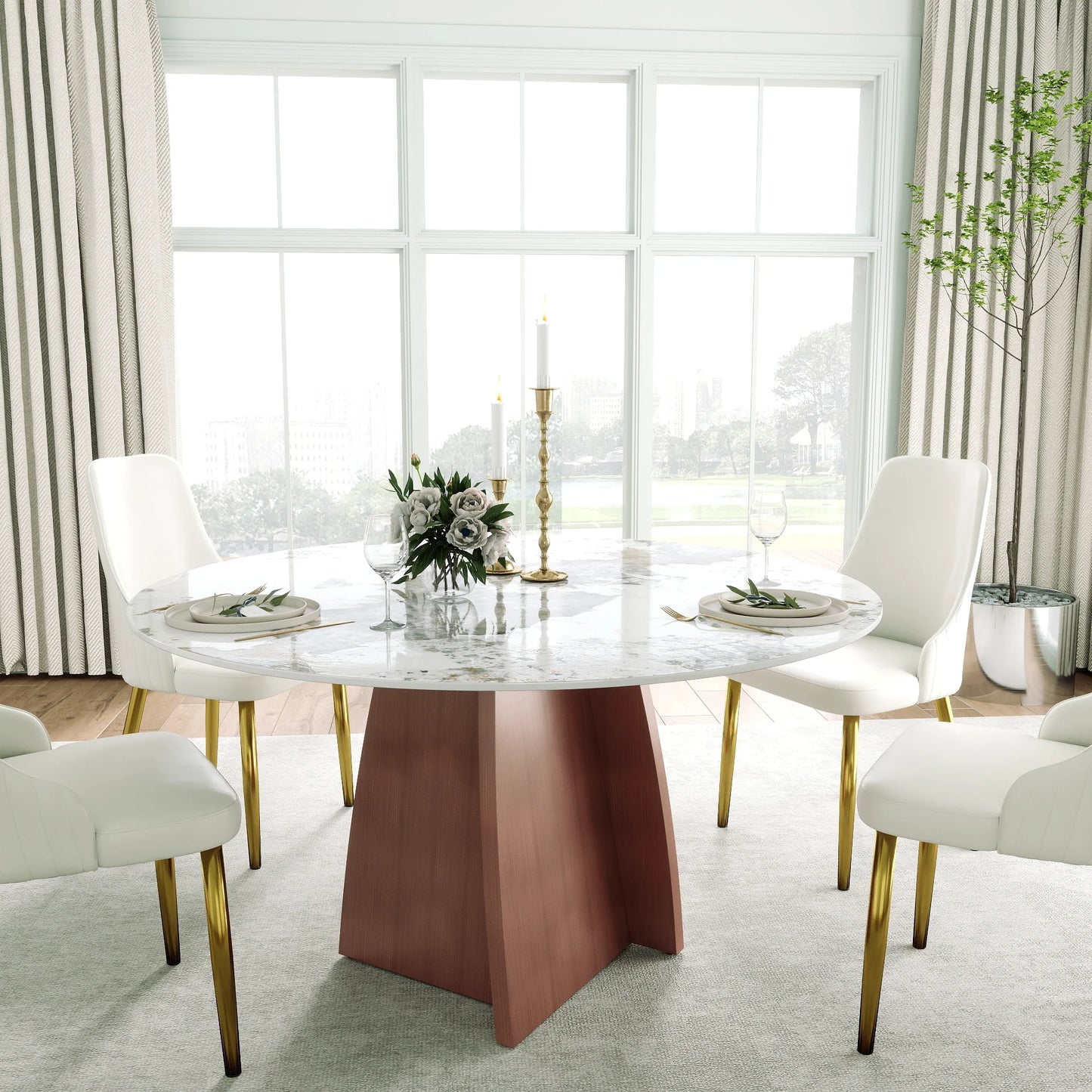 Marbella Sintered Stone Dining Table | 53" Pandora Round With Metal Base