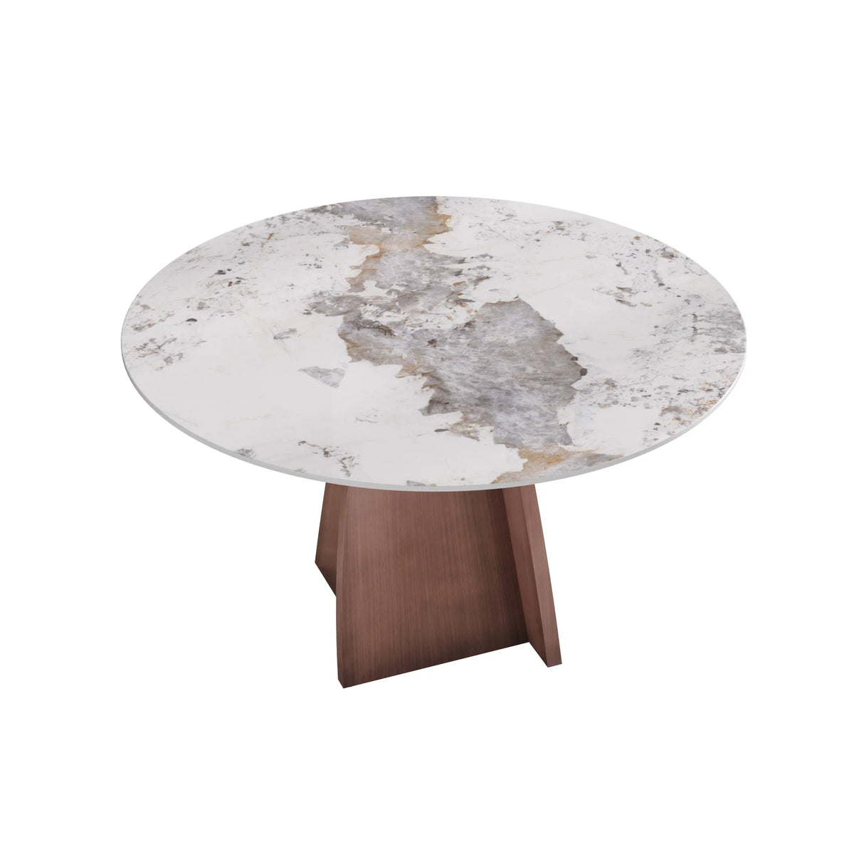 Mesa de comedor Marbella de piedra sinterizada | Redonda Pandora de 135 cm con base metálica