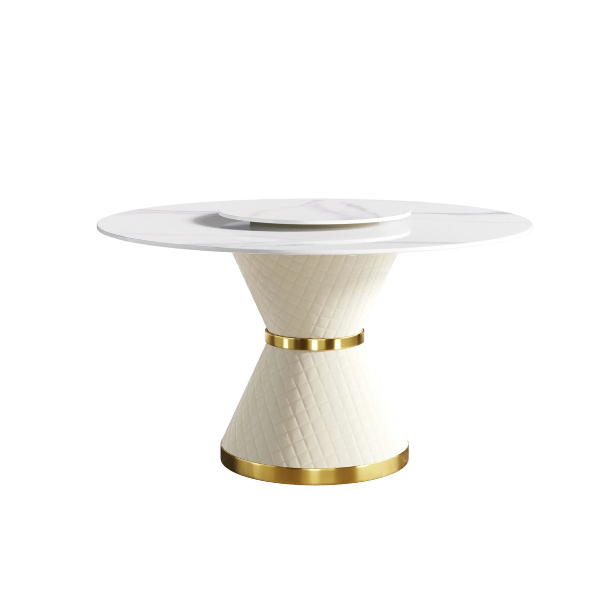 Mesa de comedor Marbella de piedra sinterizada | Redonda de 135 cm (53") en blanco brillante con plato giratorio Lazy Susan