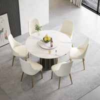 Marbella Sintered Stone Dining Table | 53" White Gloss Round With Lazy Susan Turntable