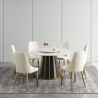 Marbella Sintered Stone Dining Table | 53" White Gloss Round With Lazy Susan Turntable