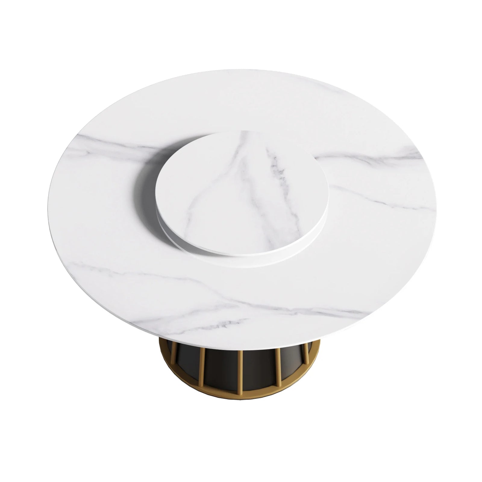 Mesa de comedor Marbella de piedra sinterizada | Redonda de 135 cm (53") en blanco brillante con plato giratorio Lazy Susan