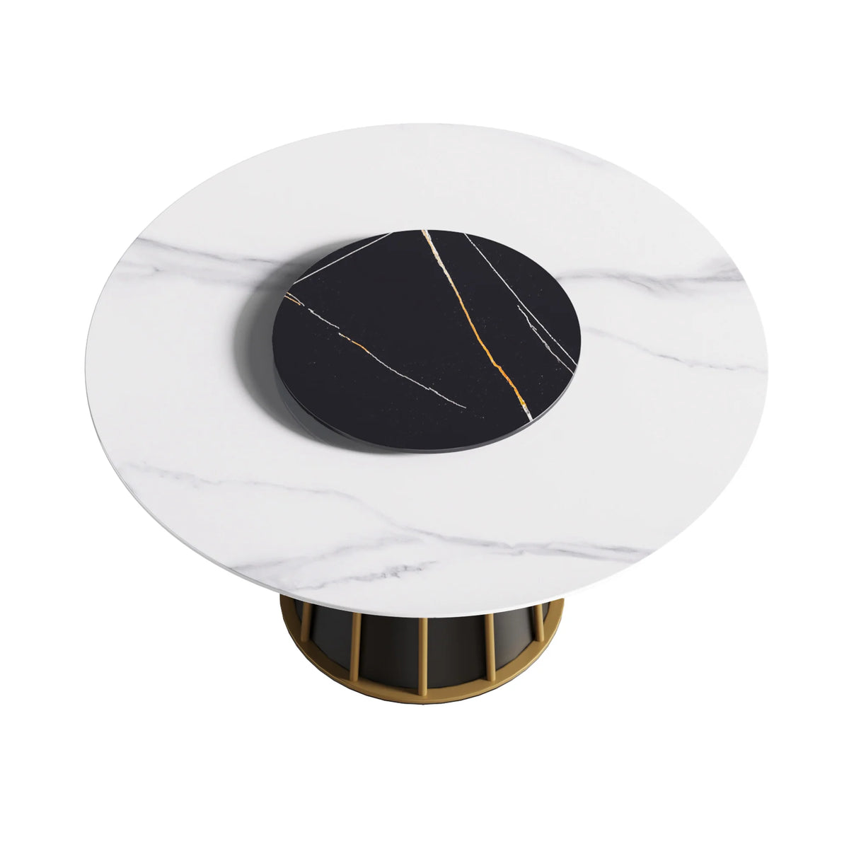 Marbella Sintered Stone Dining Table | 53" White Gloss Round With Lazy Susan Turntable