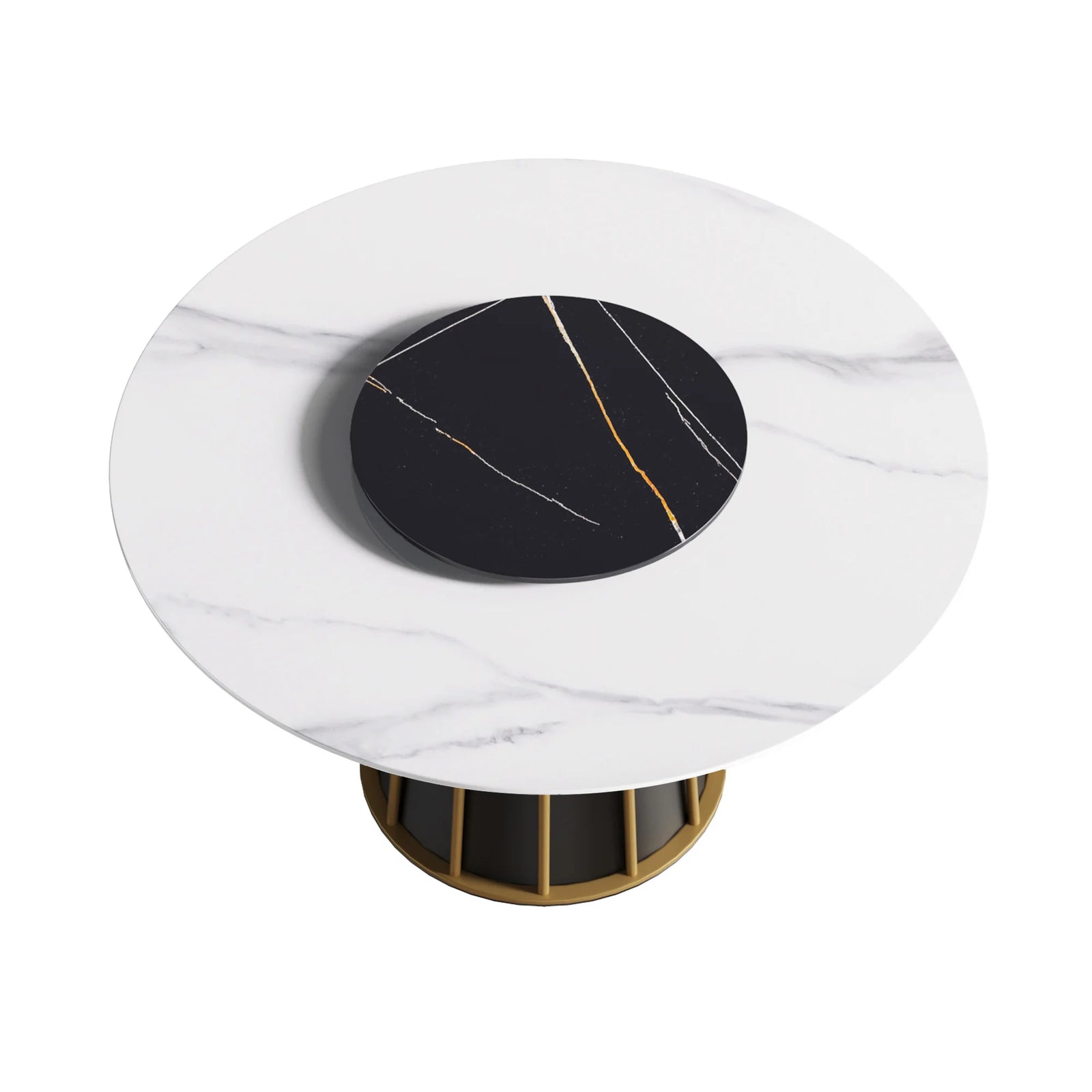 Mesa de comedor Marbella de piedra sinterizada | Redonda de 135 cm (53") en blanco brillante con plato giratorio Lazy Susan