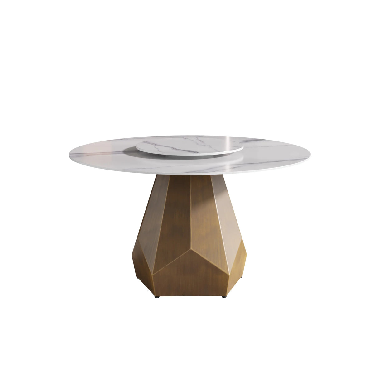 Marbella Sintered Stone Dining Table | 53" White Gloss Round With Lazy Susan Turntable