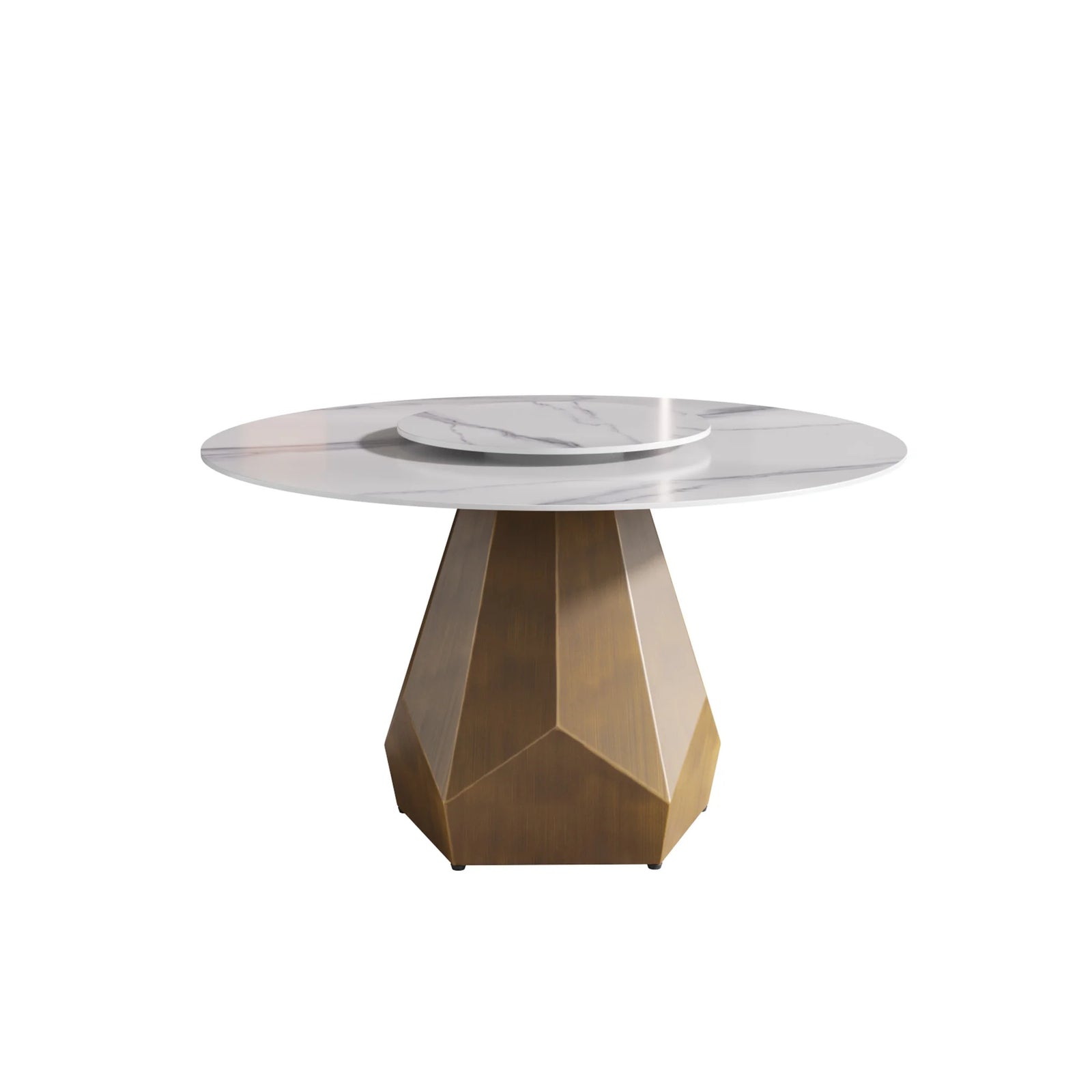 Mesa de comedor Marbella de piedra sinterizada | Redonda de 135 cm (53") en blanco brillante con plato giratorio Lazy Susan