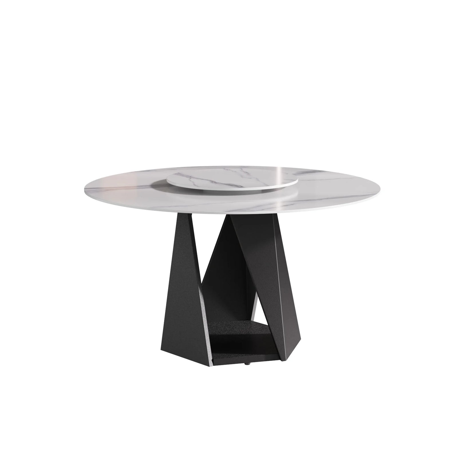 Mesa de comedor Marbella de piedra sinterizada | Redonda de 135 cm (53") en blanco brillante con plato giratorio Lazy Susan