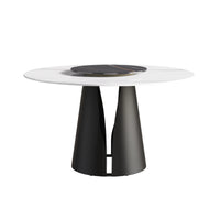 Marbella Sintered Stone Dining Table | 53" White Gloss Round With Lazy Susan Turntable