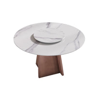 Marbella Sintered Stone Dining Table | 53" White Gloss Round With Lazy Susan Turntable