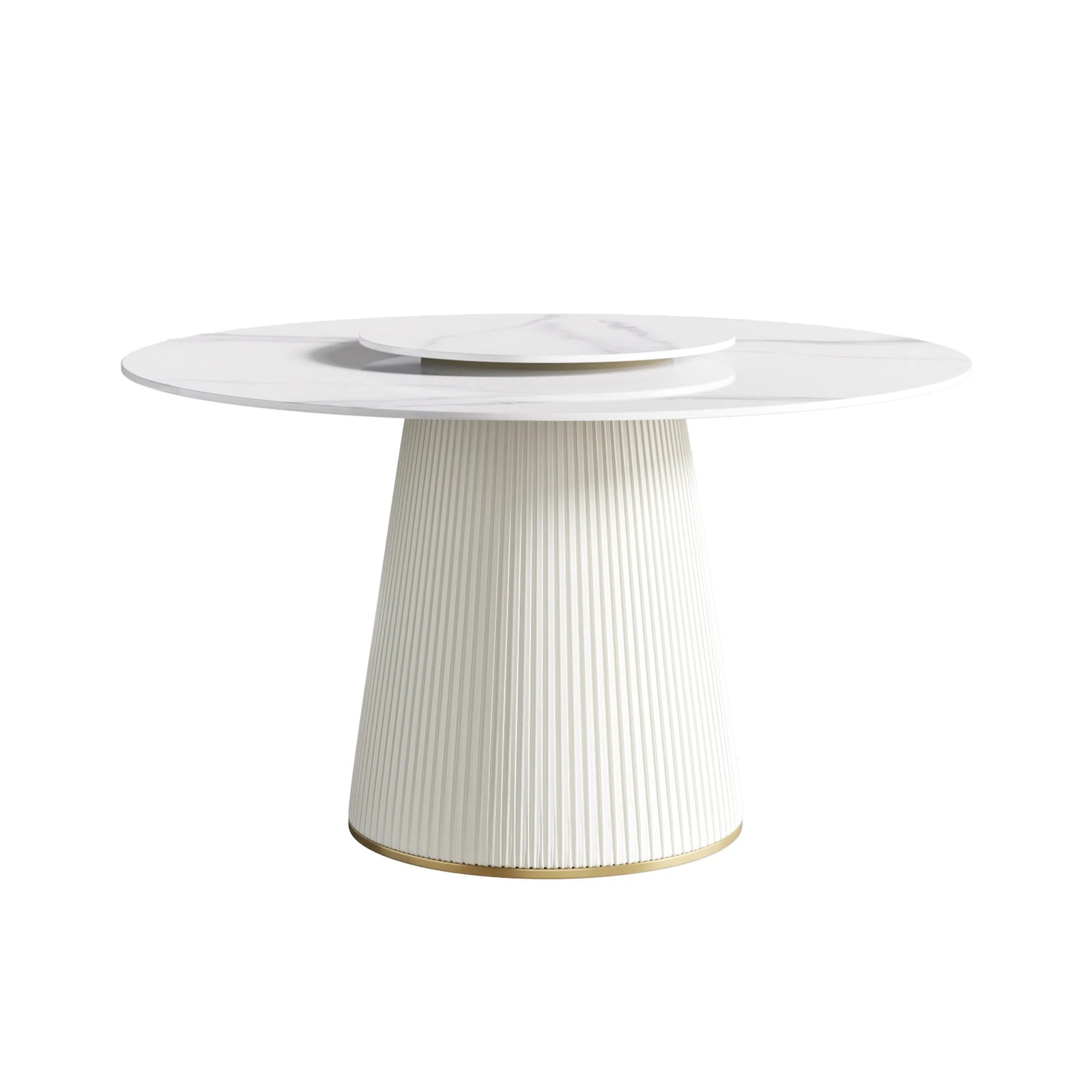 Marbella Sintered Stone Dining Table | 53" White Gloss Round With Lazy Susan Turntable