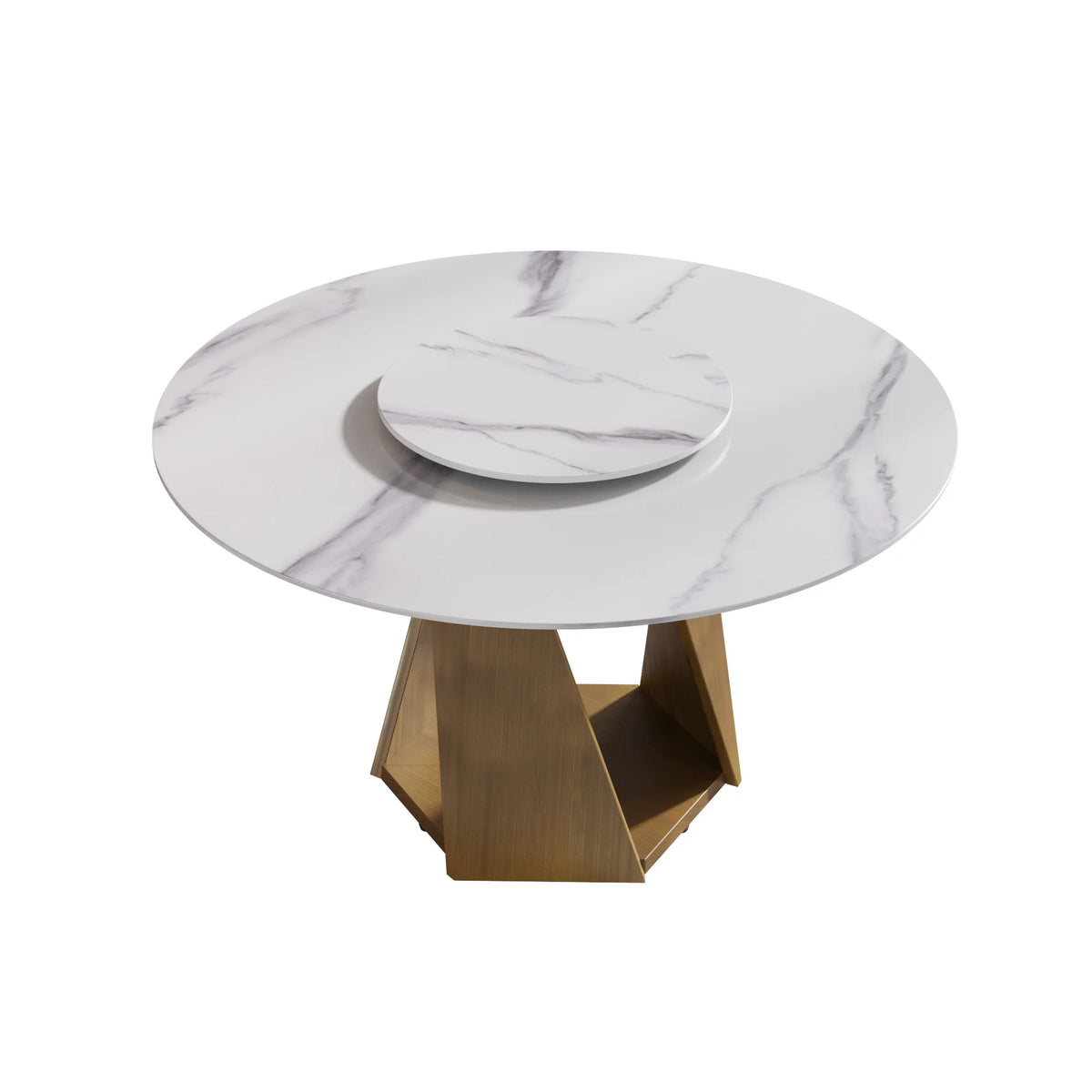 Marbella Sintered Stone Dining Table | 53" White Gloss Round With Lazy Susan Turntable