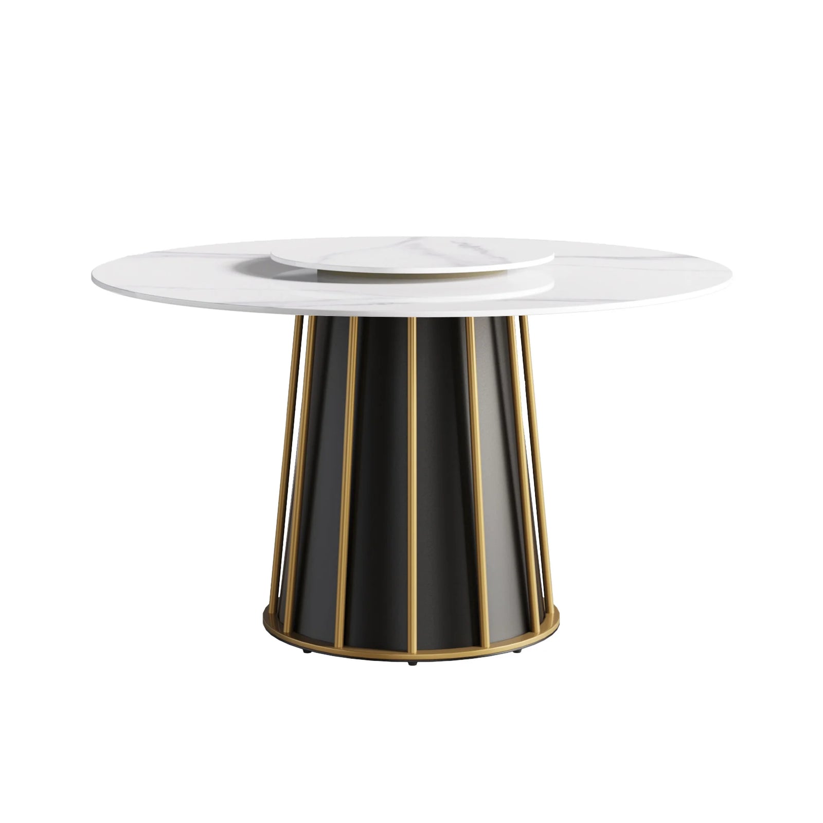 Mesa de comedor Marbella de piedra sinterizada | Redonda de 135 cm (53") en blanco brillante con plato giratorio Lazy Susan