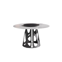 Marbella Sintered Stone Dining Table | 53" White Gloss Round With Lazy Susan Turntable