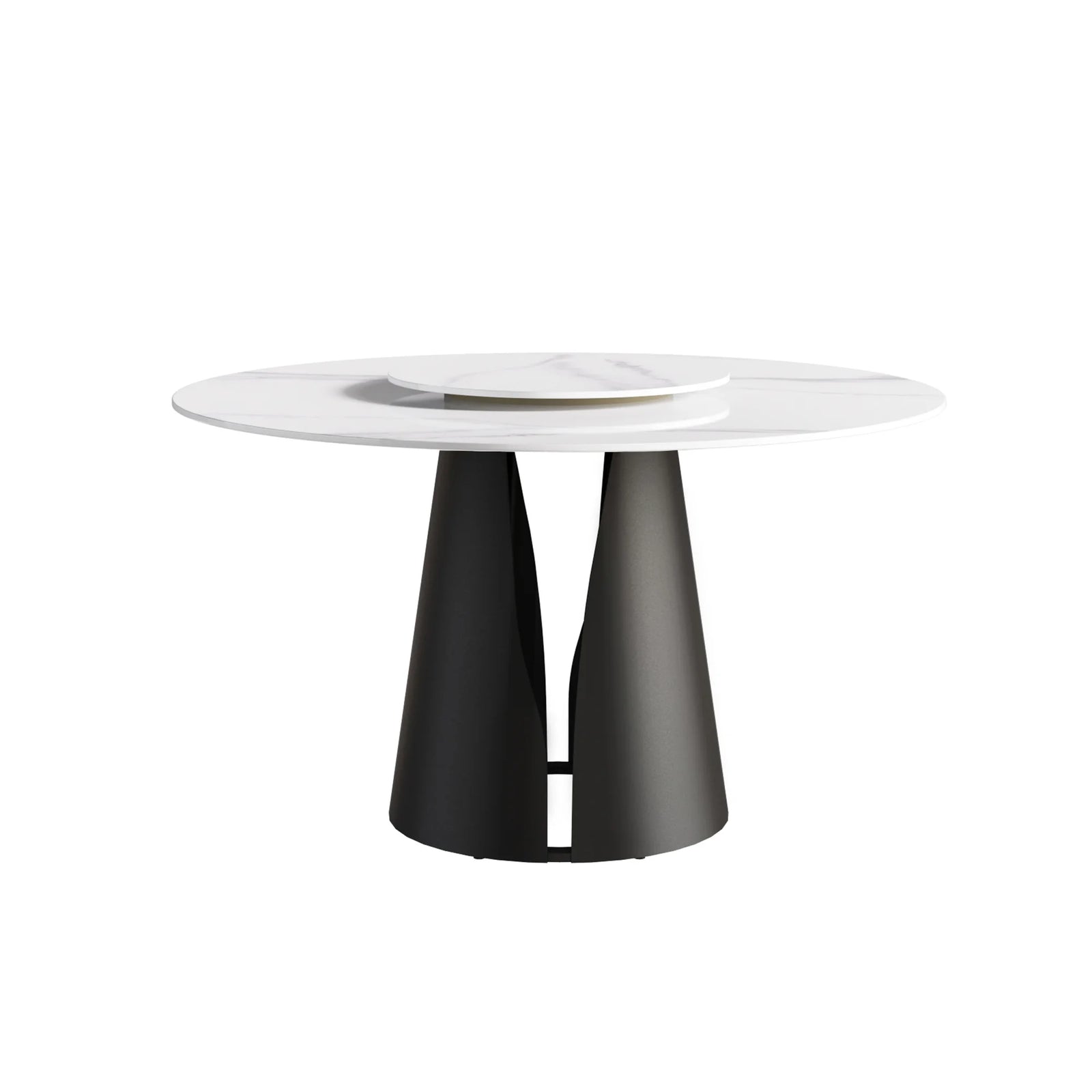 Mesa de comedor Marbella de piedra sinterizada | Redonda de 135 cm (53") en blanco brillante con plato giratorio Lazy Susan