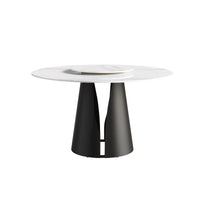 Marbella Sintered Stone Dining Table | 53" White Gloss Round With Lazy Susan Turntable