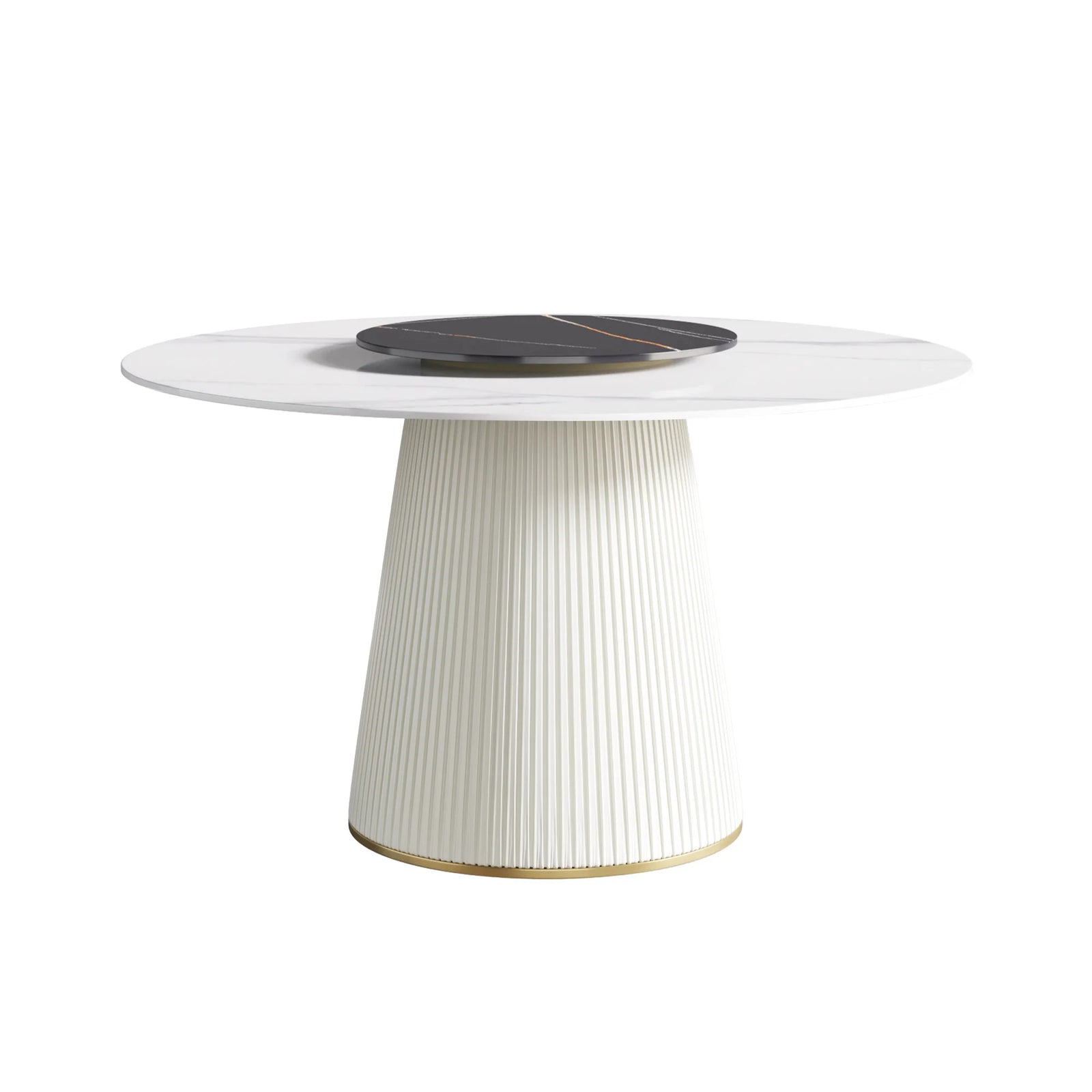 Mesa de comedor Marbella de piedra sinterizada | Redonda de 135 cm (53") en blanco brillante con plato giratorio Lazy Susan