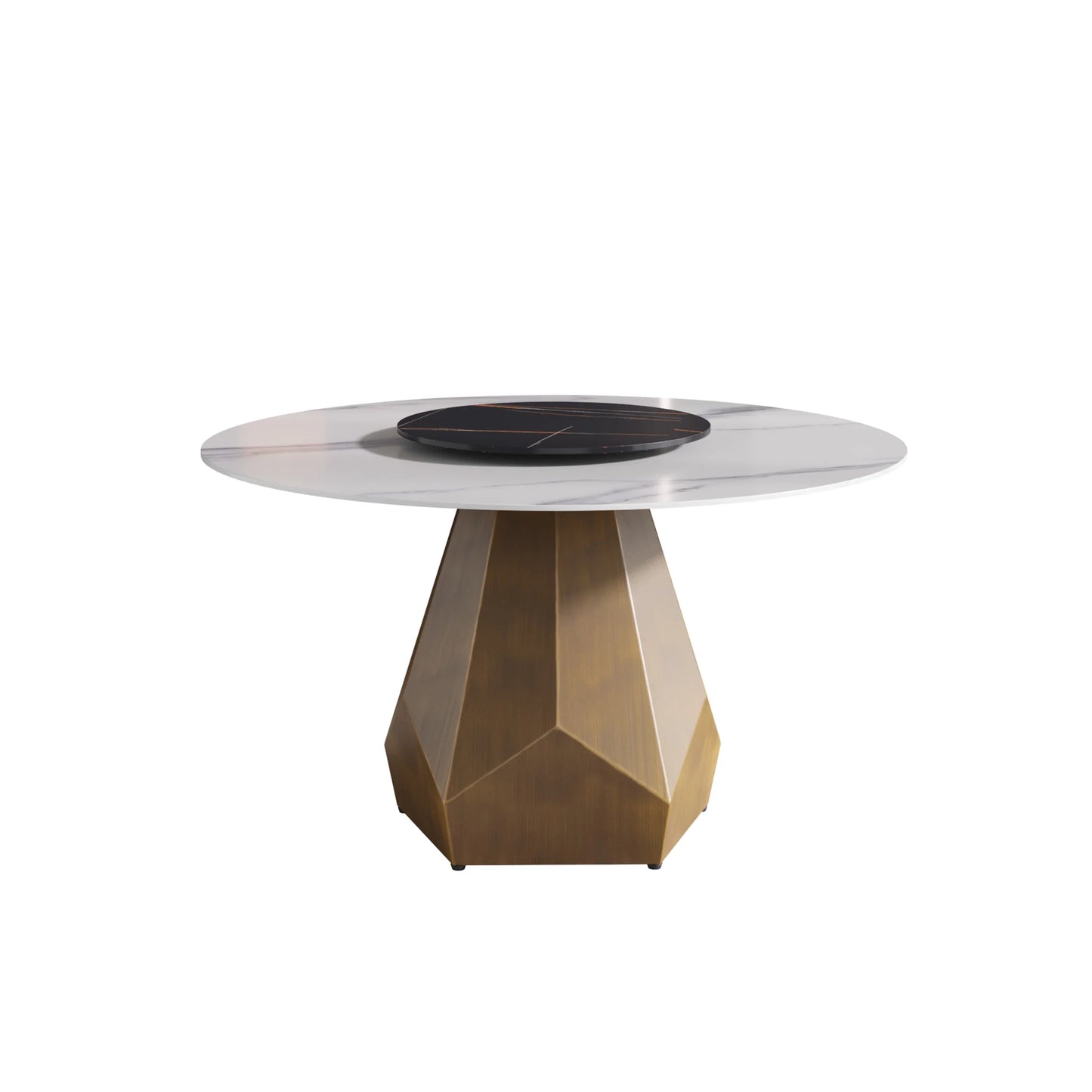 Marbella Sintered Stone Dining Table | 53" White Gloss Round With Lazy Susan Turntable