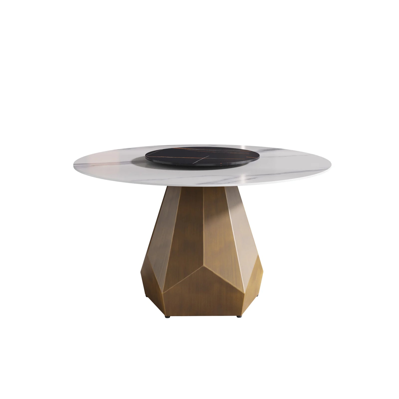 Mesa de comedor Marbella de piedra sinterizada | Redonda de 135 cm (53") en blanco brillante con plato giratorio Lazy Susan