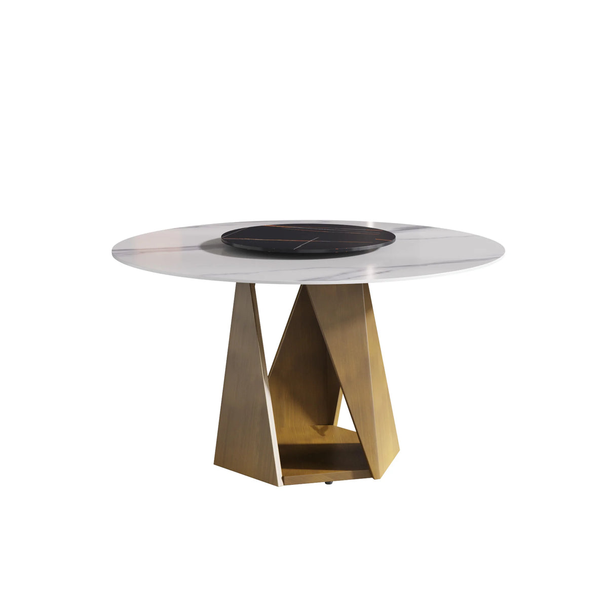 Marbella Sintered Stone Dining Table | 53" White Gloss Round With Lazy Susan Turntable