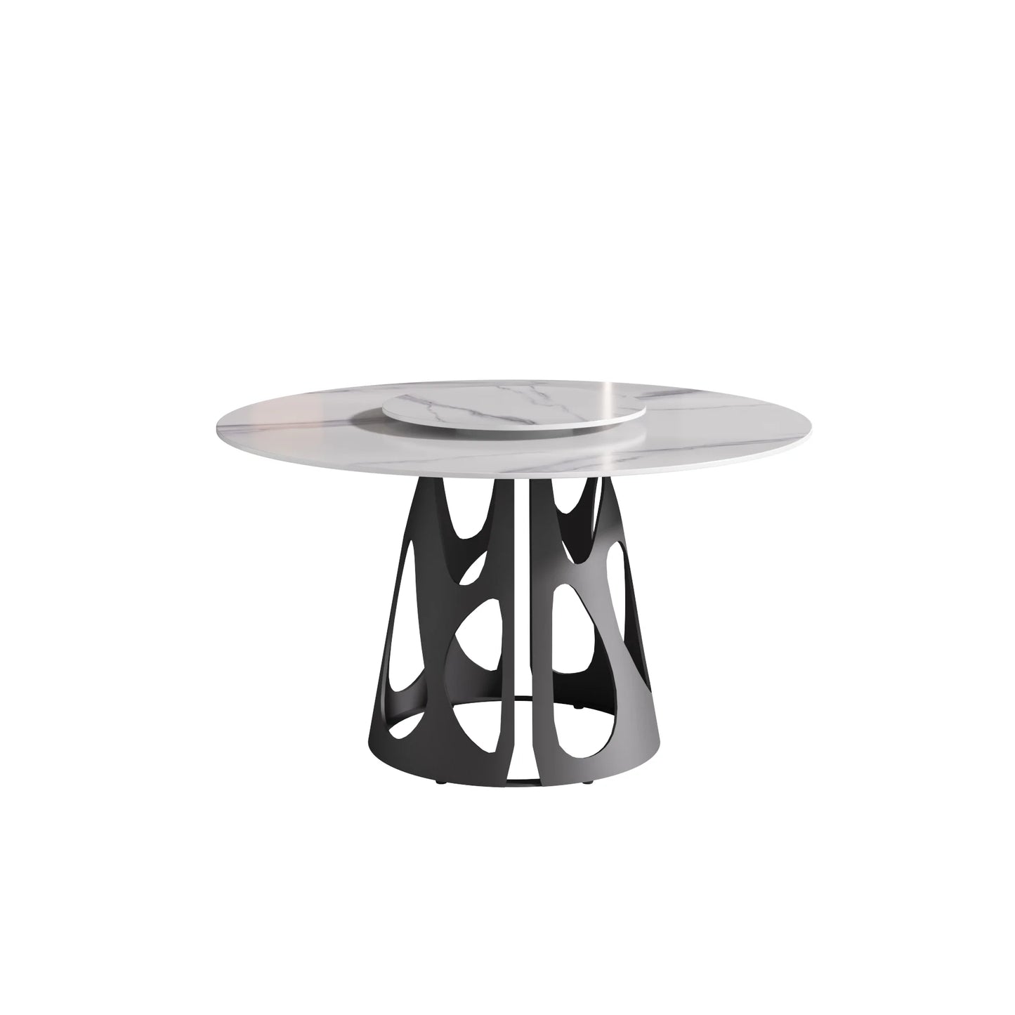 Marbella Sintered Stone Dining Table | 53" White Gloss Round With Lazy Susan Turntable