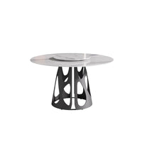Marbella Sintered Stone Dining Table | 53" White Gloss Round With Lazy Susan Turntable