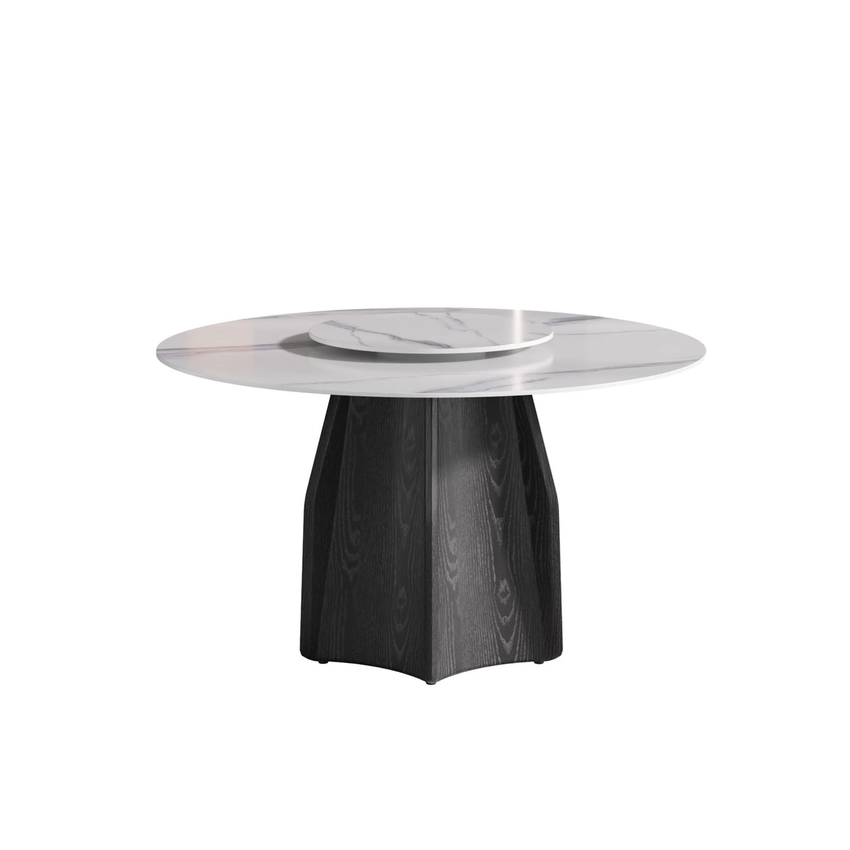 Marbella Sintered Stone Dining Table | 53" White Gloss Round With Lazy Susan Turntable