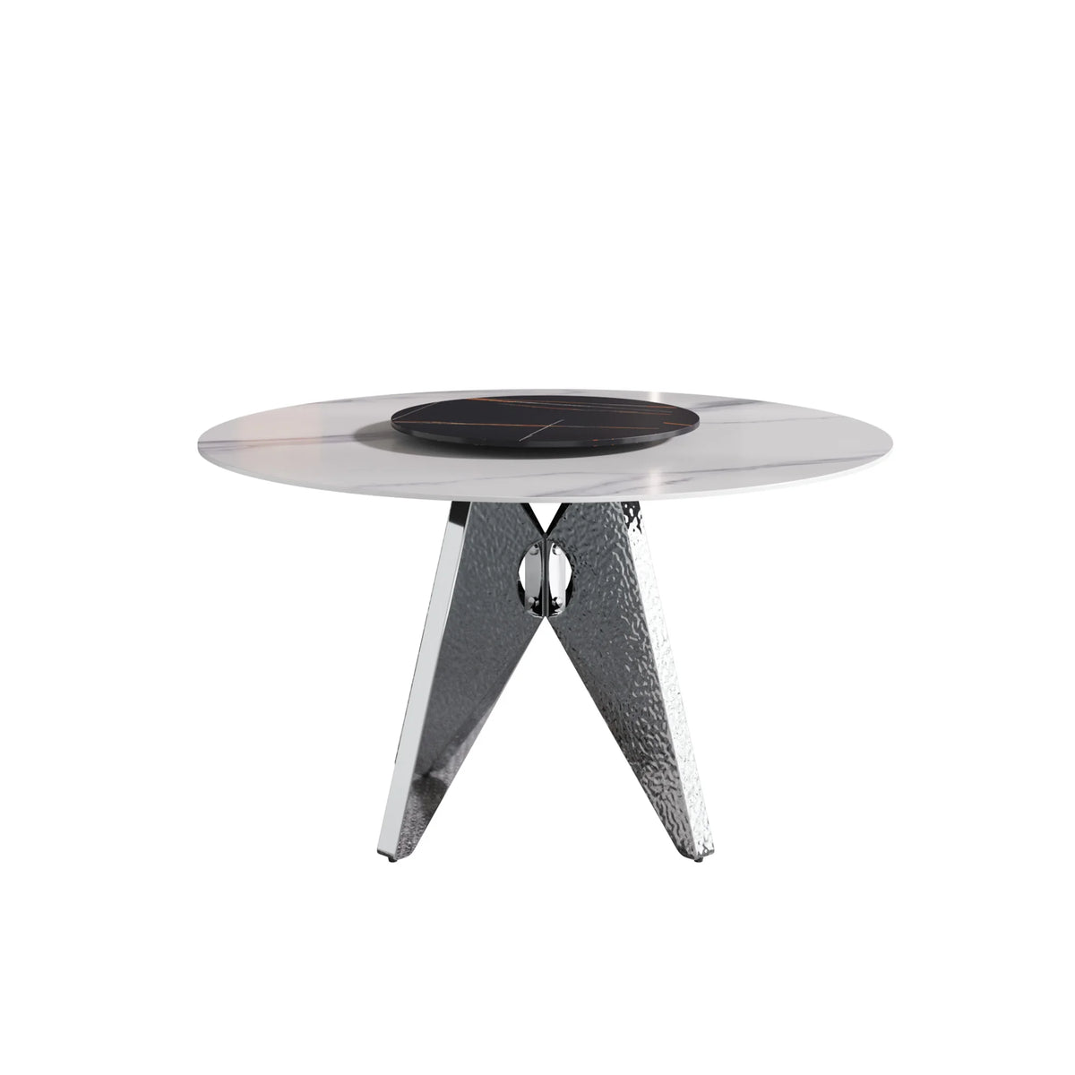 Marbella Sintered Stone Dining Table | 53" White Gloss Round With Lazy Susan Turntable
