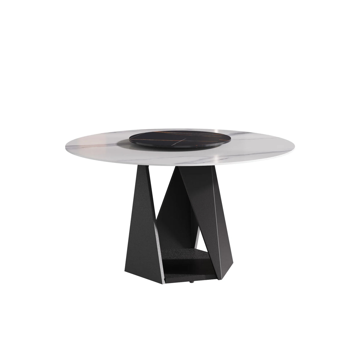 Marbella Sintered Stone Dining Table | 53" White Gloss Round With Lazy Susan Turntable