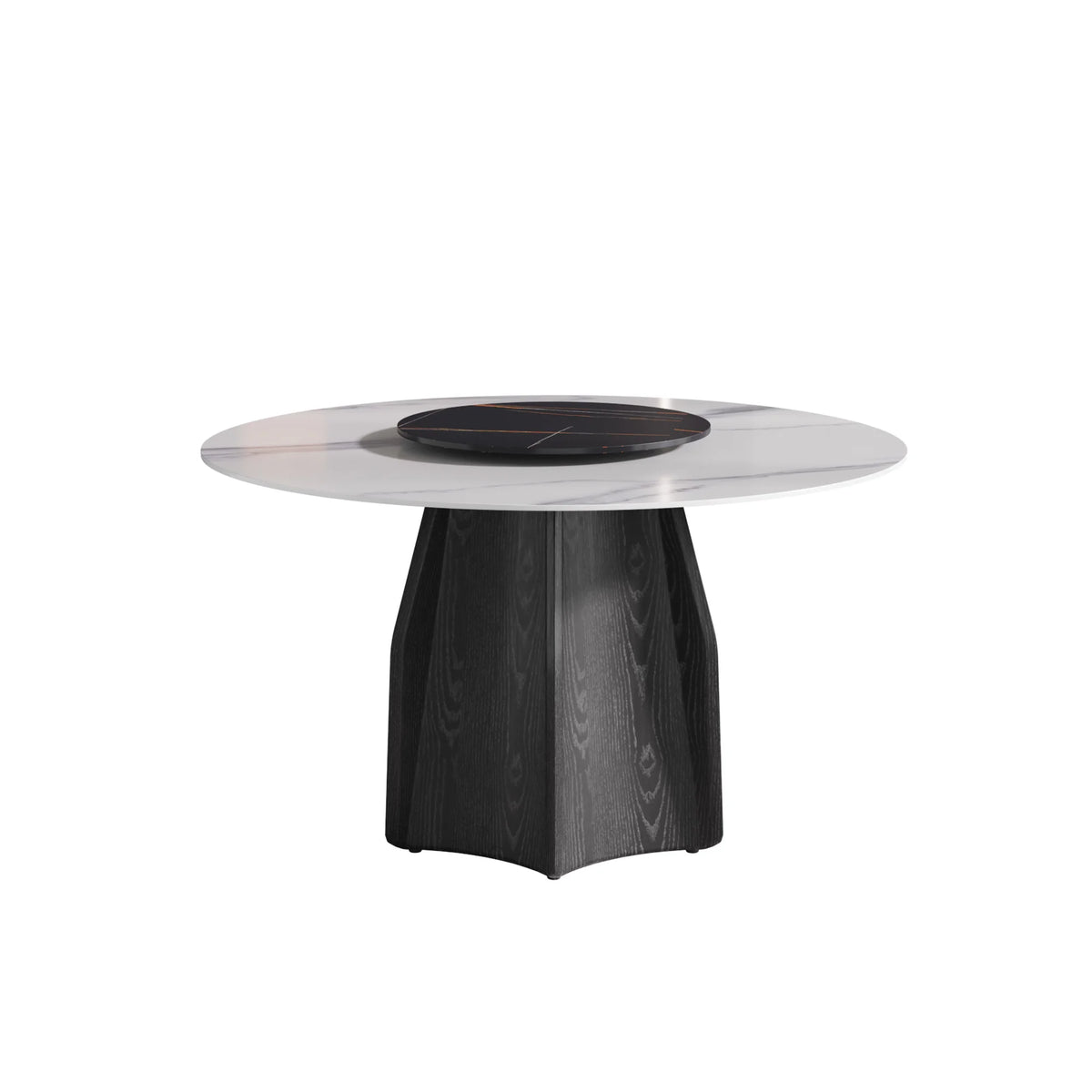 Marbella Sintered Stone Dining Table | 53" White Gloss Round With Lazy Susan Turntable