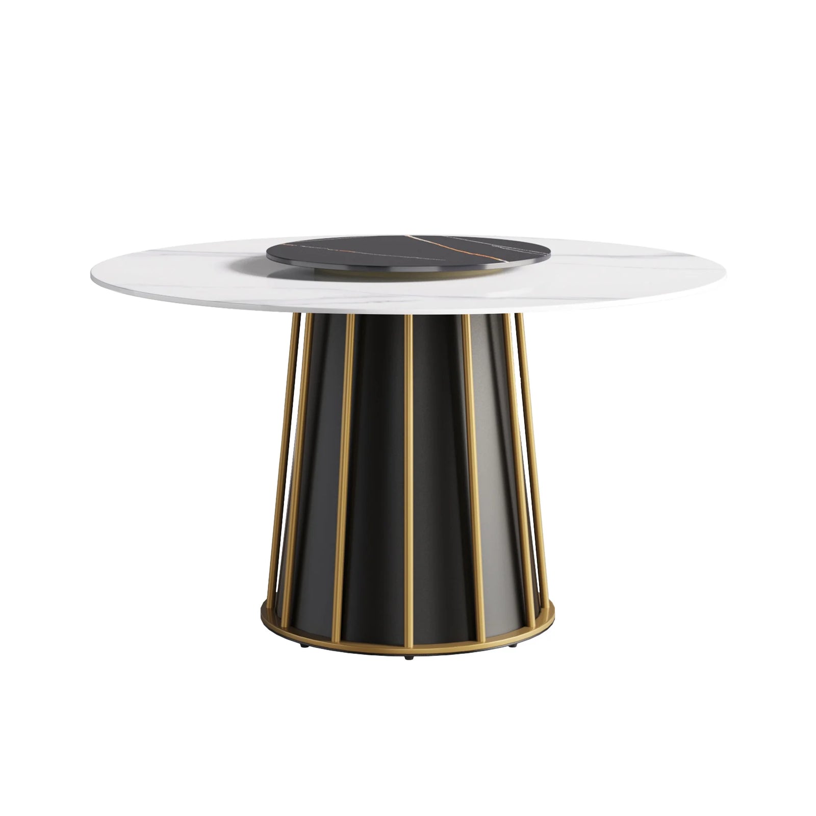 Mesa de comedor Marbella de piedra sinterizada | Redonda de 135 cm (53") en blanco brillante con plato giratorio Lazy Susan