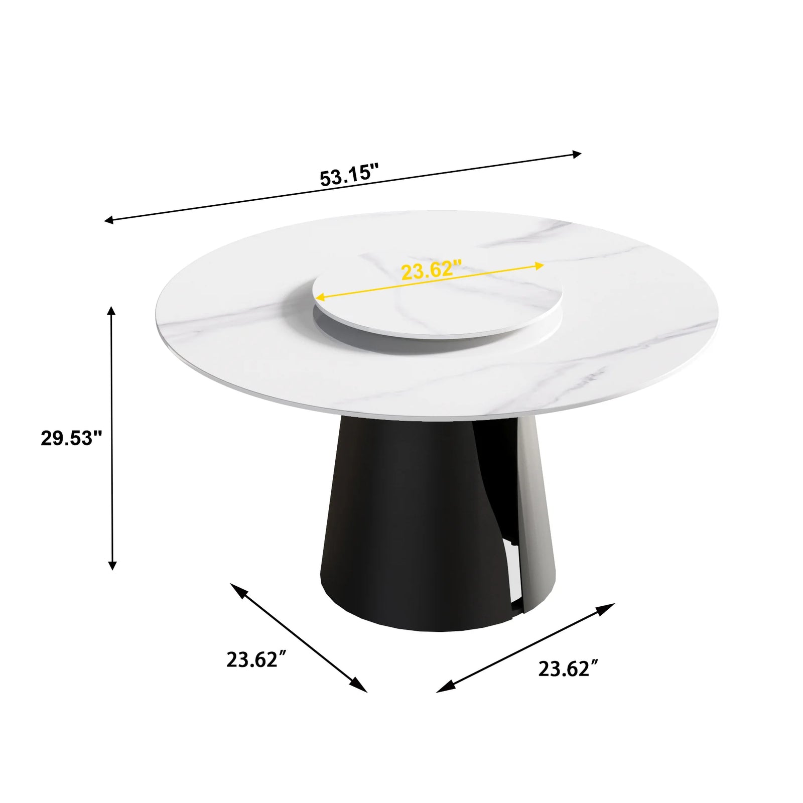 Mesa de comedor Marbella de piedra sinterizada | Redonda de 135 cm (53") en blanco brillante con plato giratorio Lazy Susan