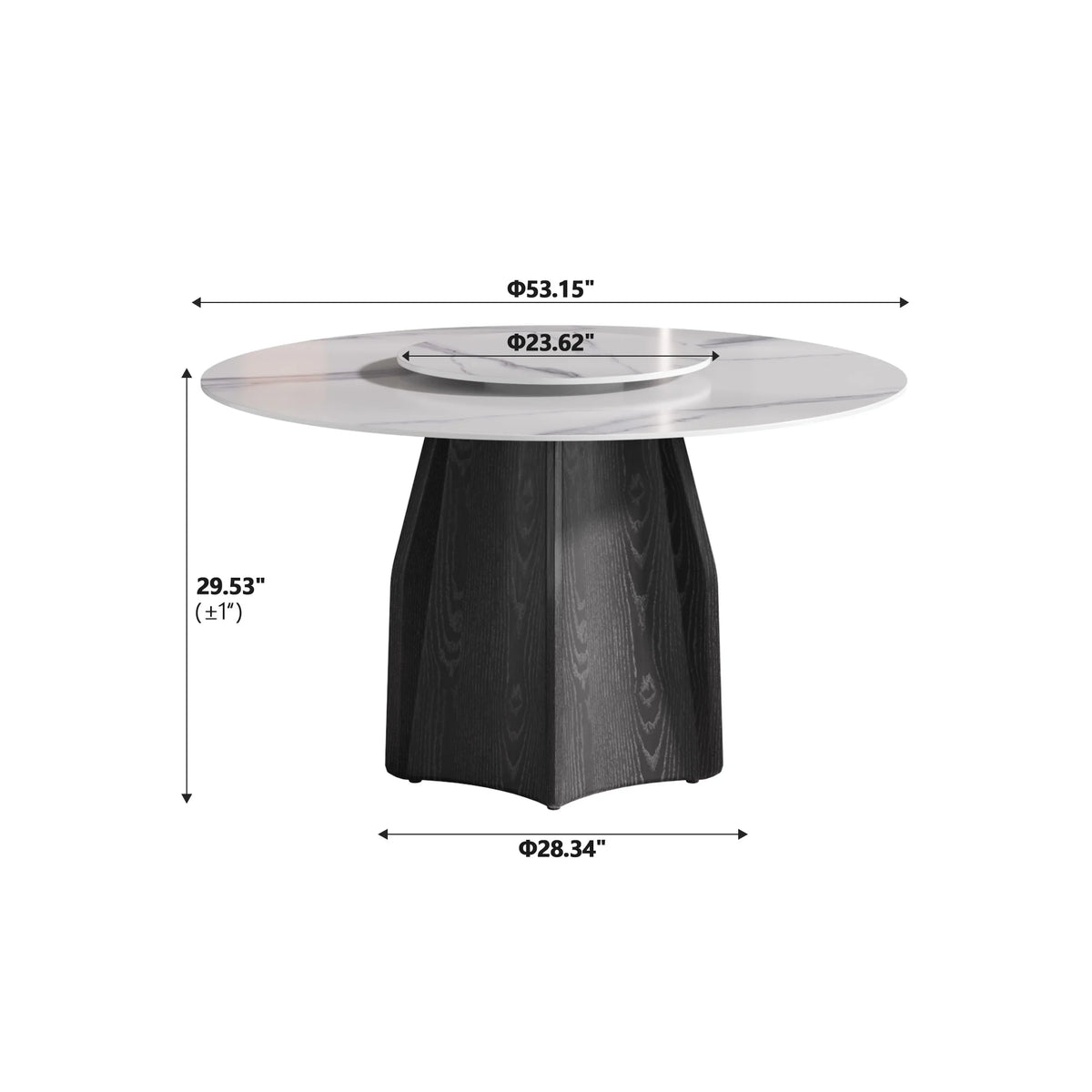 Marbella Sintered Stone Dining Table | 53" White Gloss Round With Lazy Susan Turntable