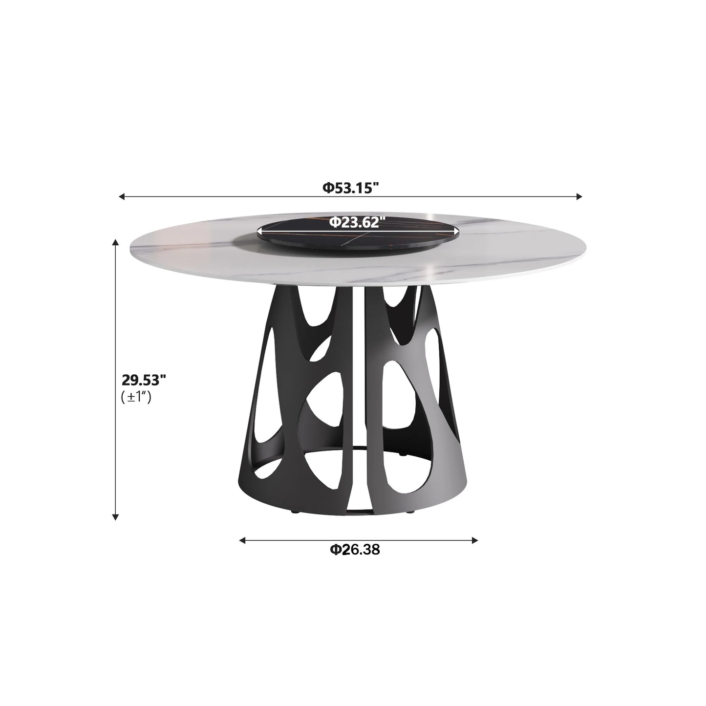 Marbella Sintered Stone Dining Table | 53" White Gloss Round With Lazy Susan Turntable