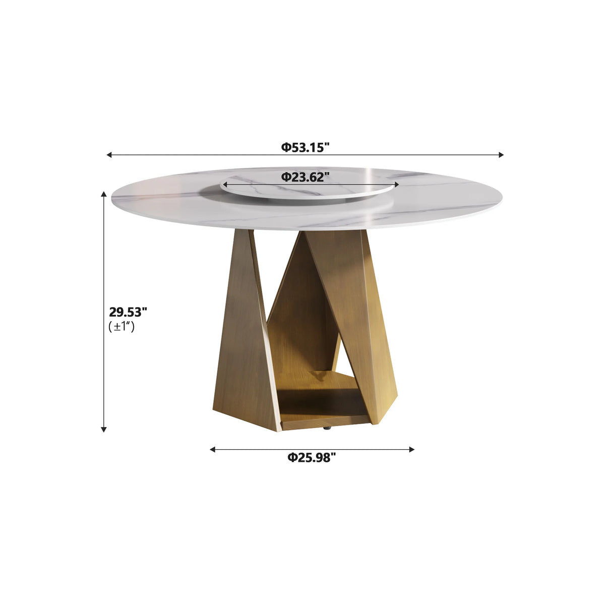 Marbella Sintered Stone Dining Table | 53" White Gloss Round With Lazy Susan Turntable