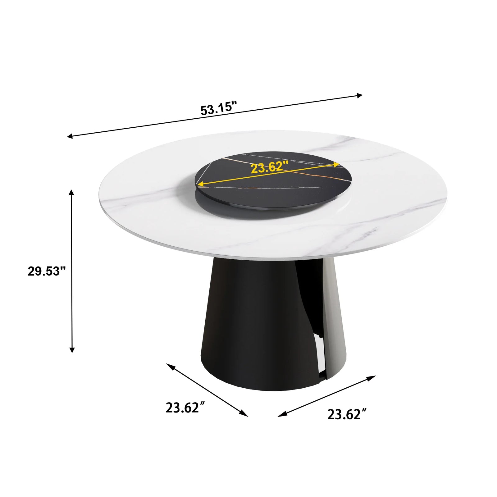 Marbella Sintered Stone Dining Table | 53" White Gloss Round With Lazy Susan Turntable