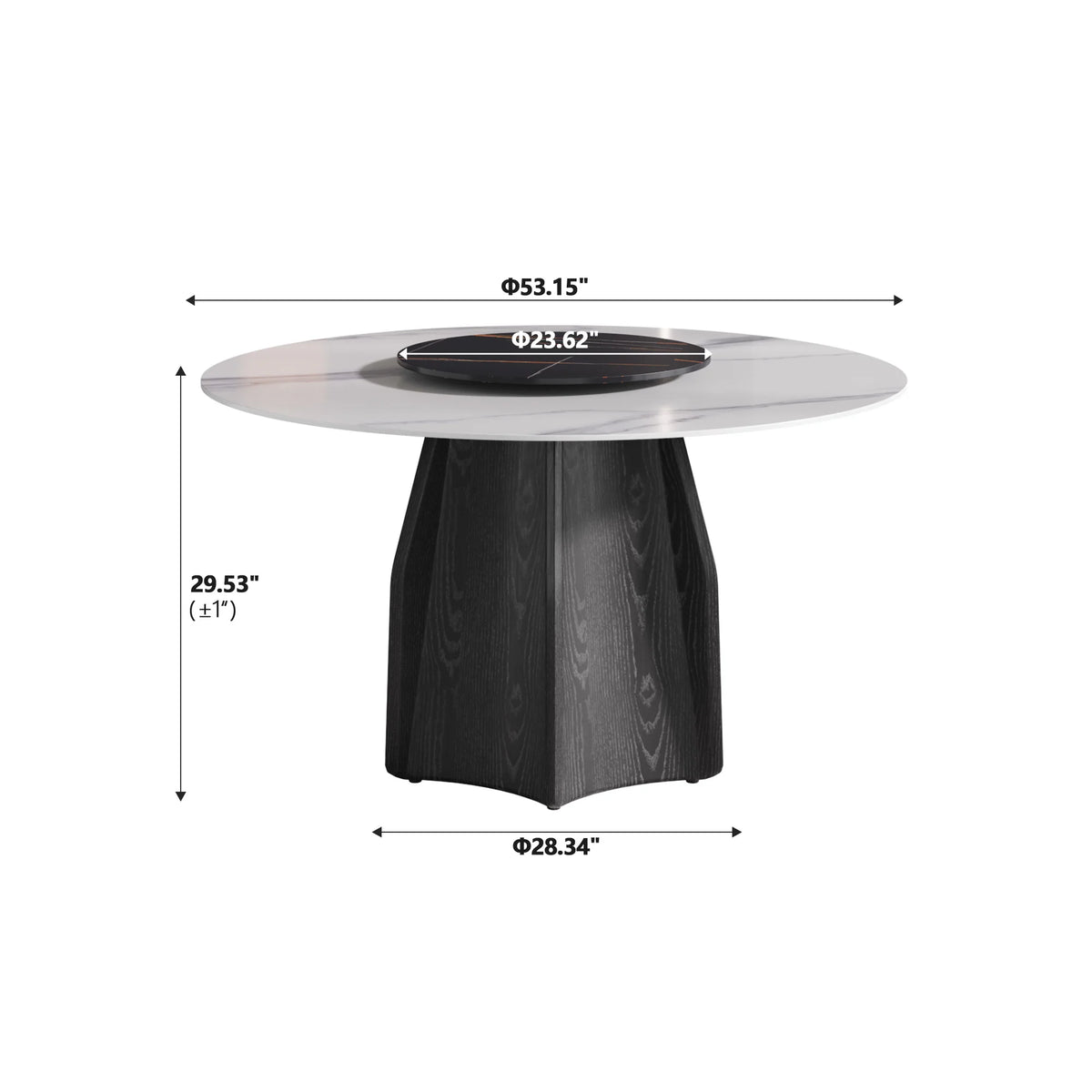 Marbella Sintered Stone Dining Table | 53" White Gloss Round With Lazy Susan Turntable