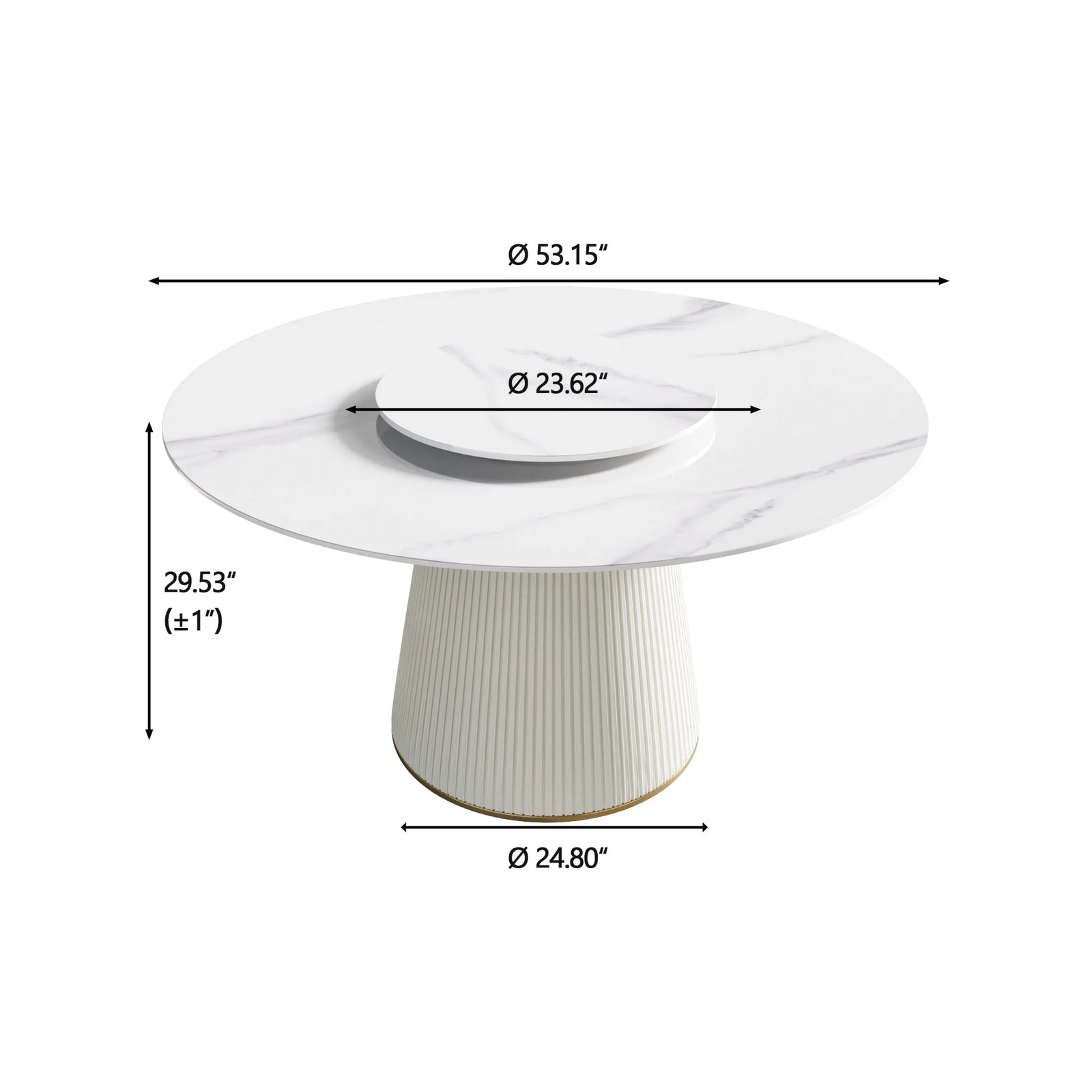Marbella Sintered Stone Dining Table | 53" White Gloss Round With Lazy Susan Turntable