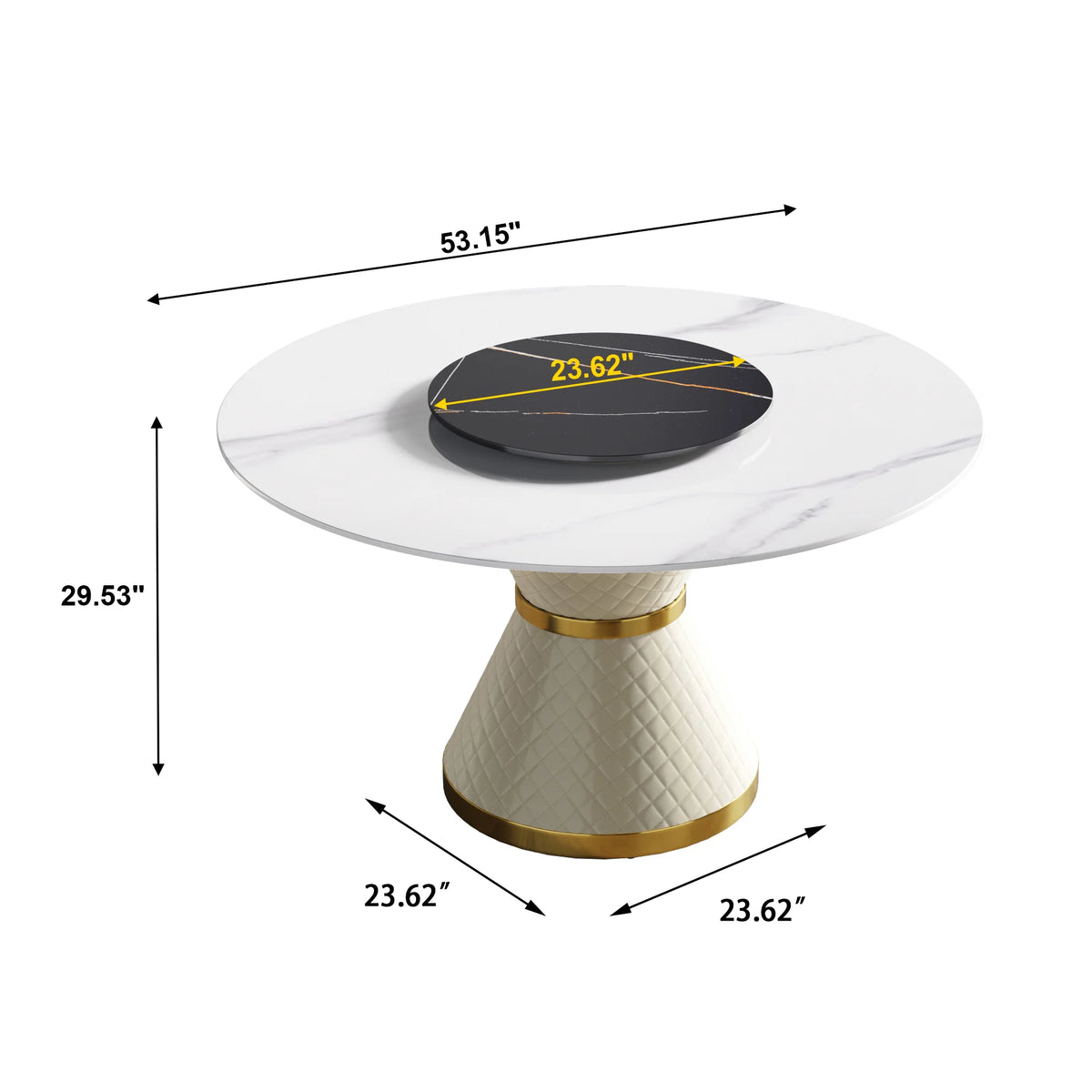 Mesa de comedor Marbella de piedra sinterizada | Redonda de 135 cm (53") en blanco brillante con plato giratorio Lazy Susan
