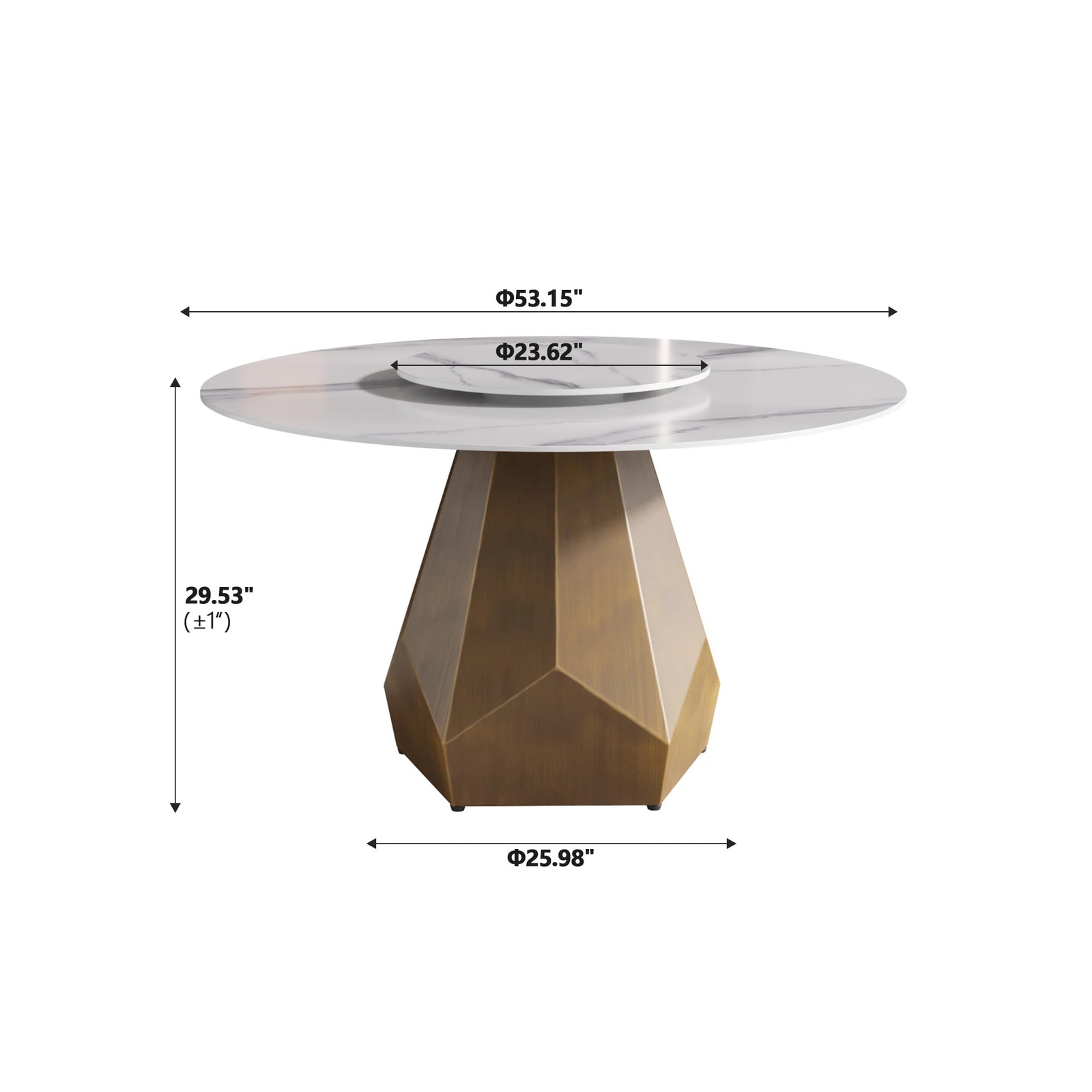 Mesa de comedor Marbella de piedra sinterizada | Redonda de 135 cm (53") en blanco brillante con plato giratorio Lazy Susan
