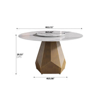 Marbella Sintered Stone Dining Table | 53" White Gloss Round With Lazy Susan Turntable