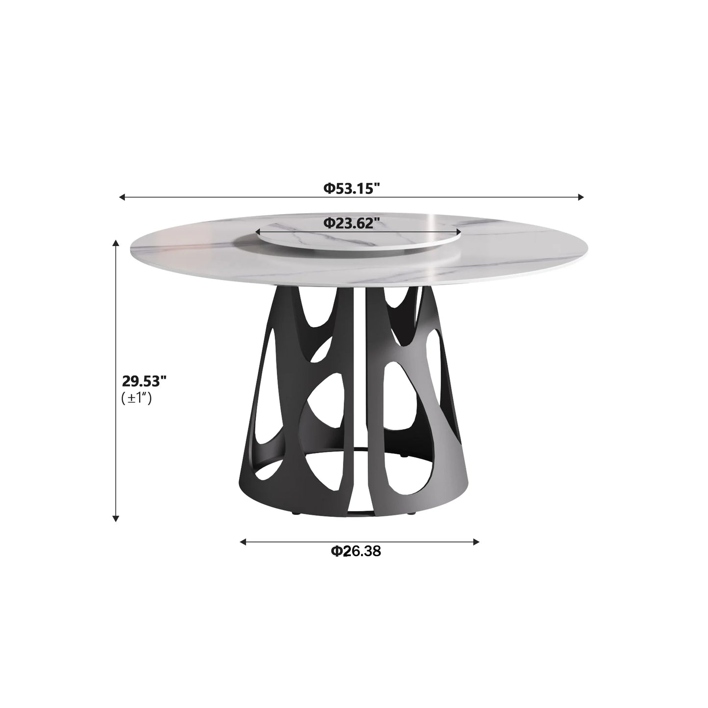 Marbella Sintered Stone Dining Table | 53" White Gloss Round With Lazy Susan Turntable