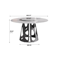Marbella Sintered Stone Dining Table | 53" White Gloss Round With Lazy Susan Turntable