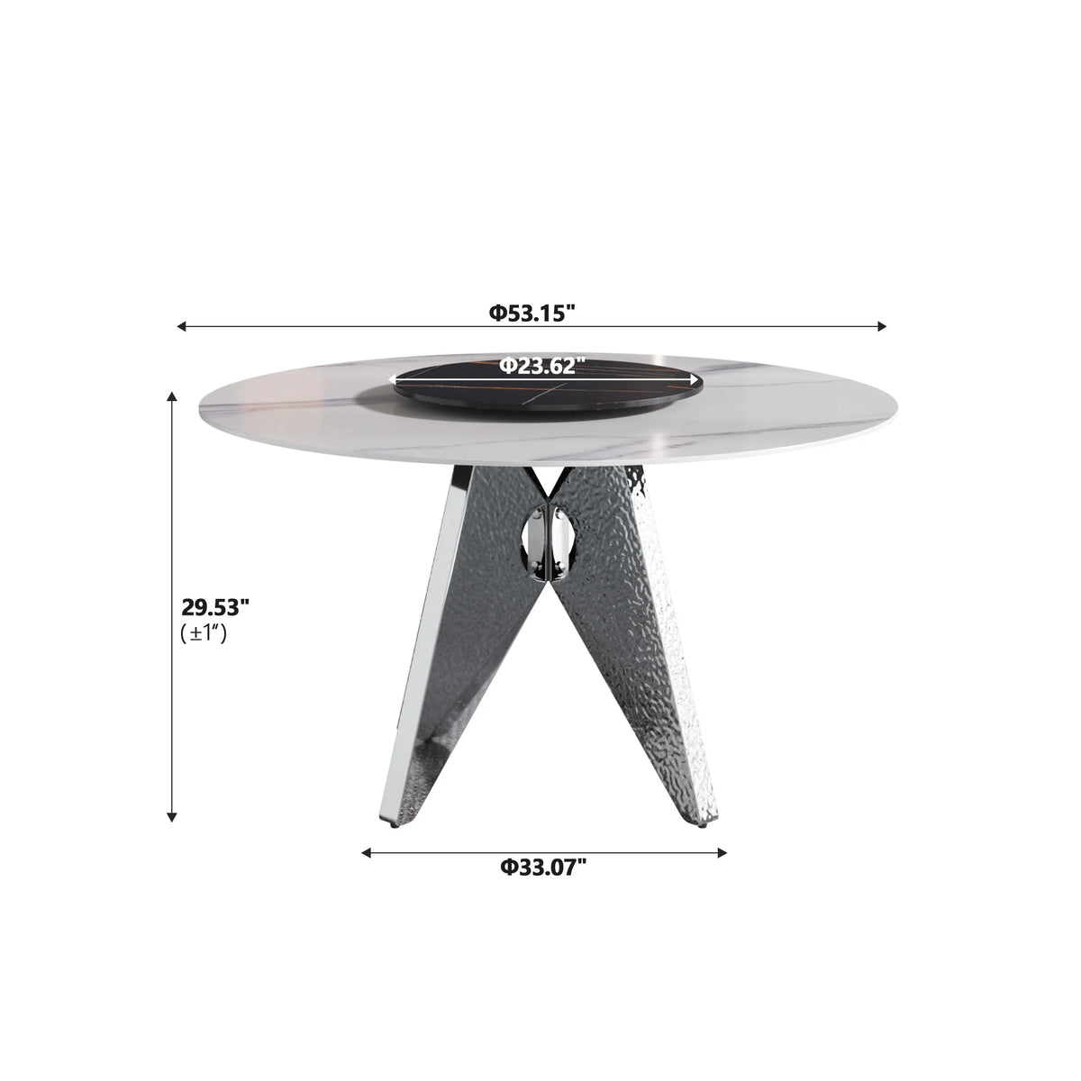 Marbella Sintered Stone Dining Table | 53" White Gloss Round With Lazy Susan Turntable