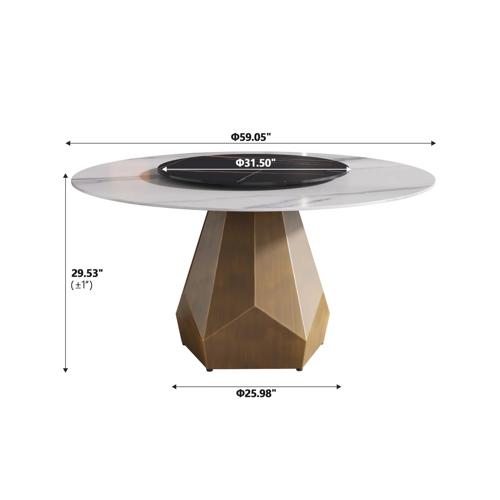 Mesa de comedor Marbella de piedra sinterizada | Redonda de 135 cm (53") en blanco brillante con plato giratorio Lazy Susan