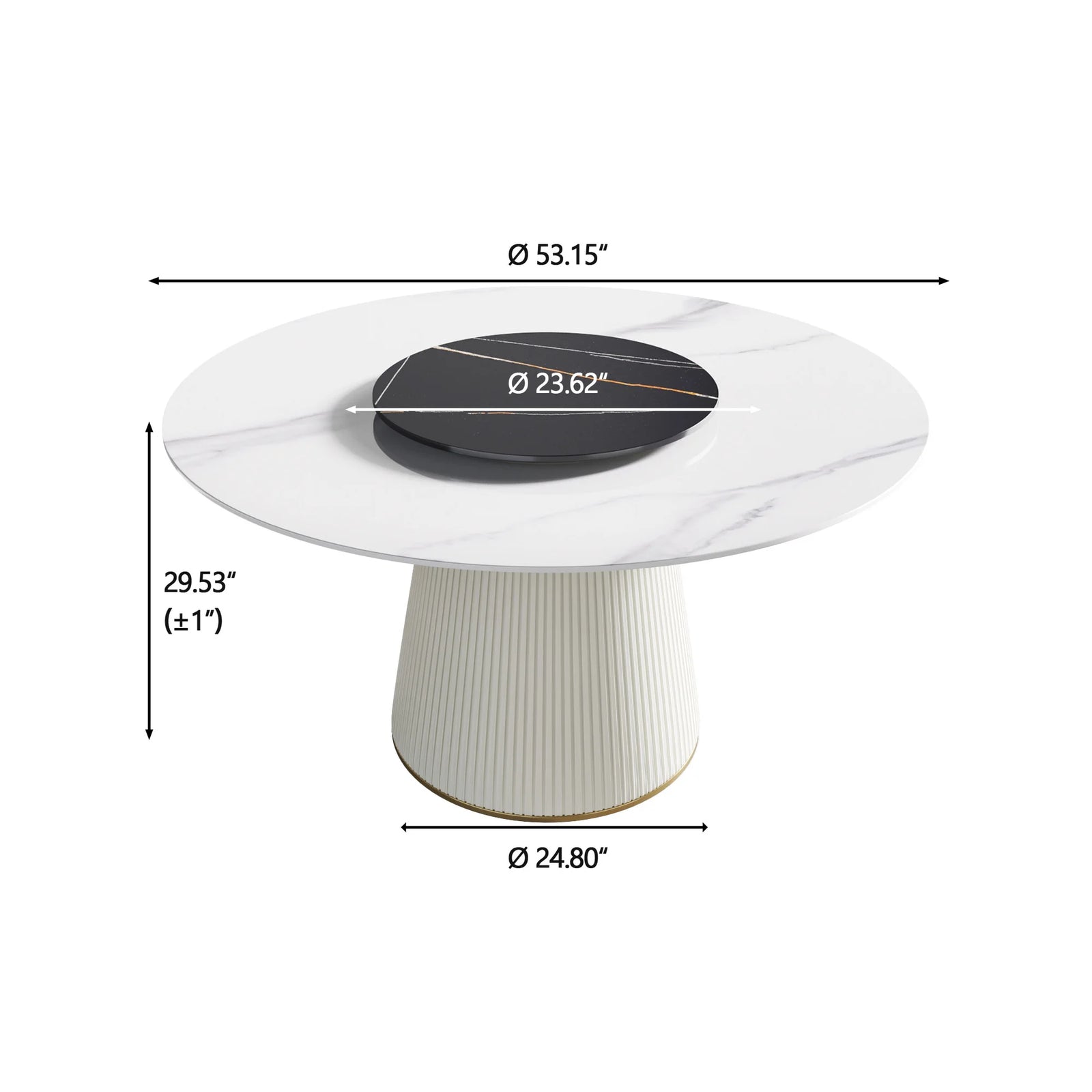 Mesa de comedor Marbella de piedra sinterizada | Redonda de 135 cm (53") en blanco brillante con plato giratorio Lazy Susan