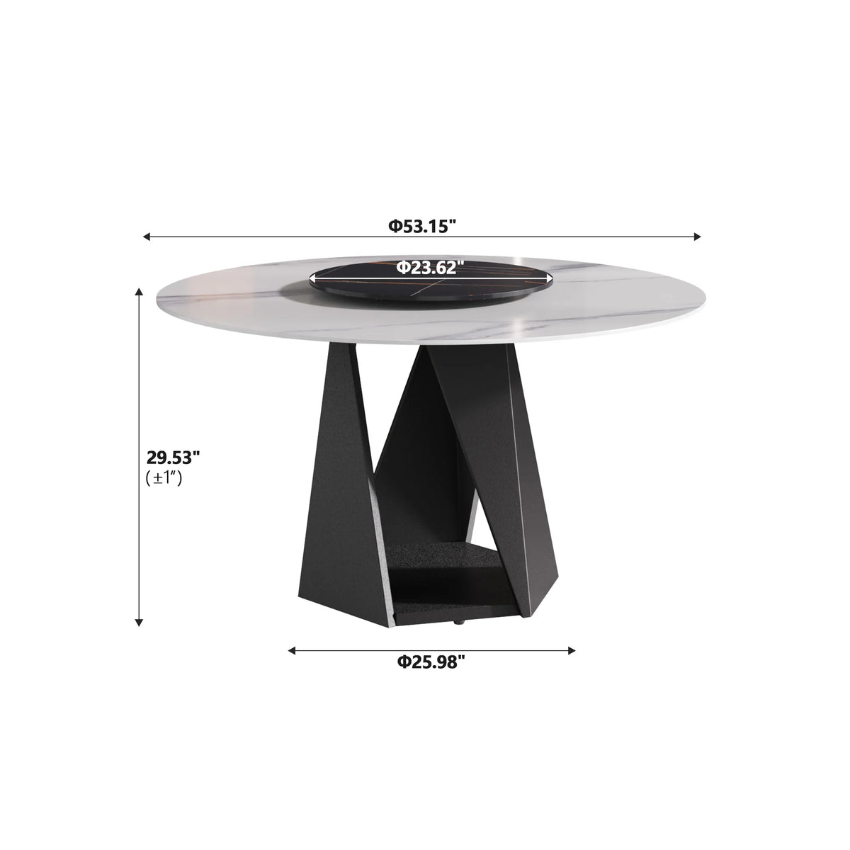 Mesa de comedor Marbella de piedra sinterizada | Redonda de 135 cm (53") en blanco brillante con plato giratorio Lazy Susan