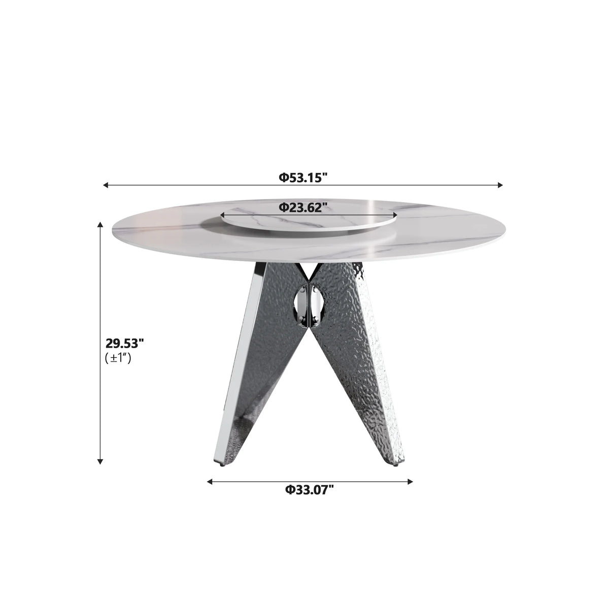 Marbella Sintered Stone Dining Table | 53" White Gloss Round With Lazy Susan Turntable
