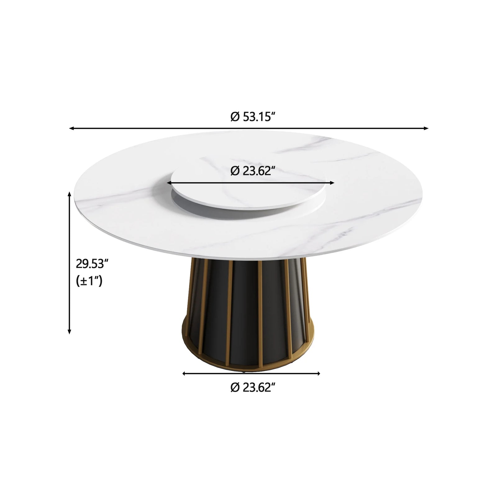 Mesa de comedor Marbella de piedra sinterizada | Redonda de 135 cm (53") en blanco brillante con plato giratorio Lazy Susan